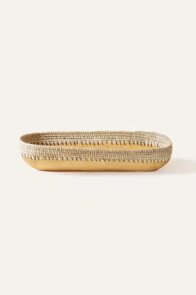 Indego Africa Copabu Wood + Raffia Rectangle Tray In Natural