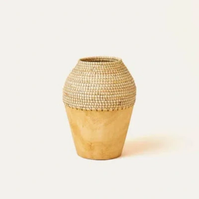 Indego Africa Copabu Wood + Raffia Vase In Beige