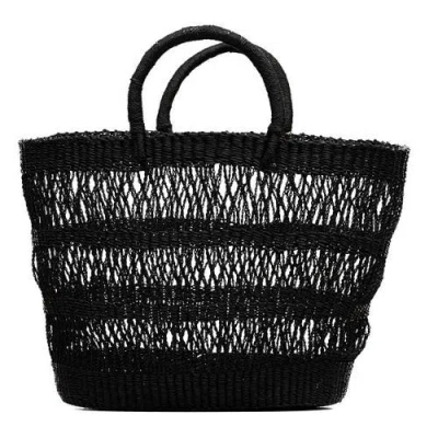 Indego Africa Large Open Weave Bolga Tote In Black