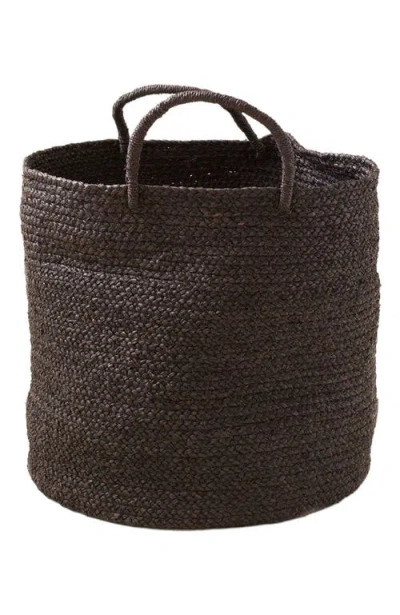 Indego Africa Medium Braided Raffia Basket Black