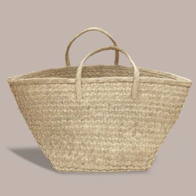 Indego Africa Sabi Triangle Fold Weave Palm Tote In Beige