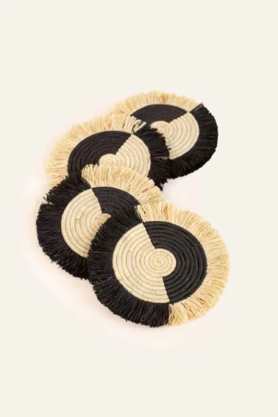 Indego Africa Two Tone Split Fringe Coasters In Natural And Black