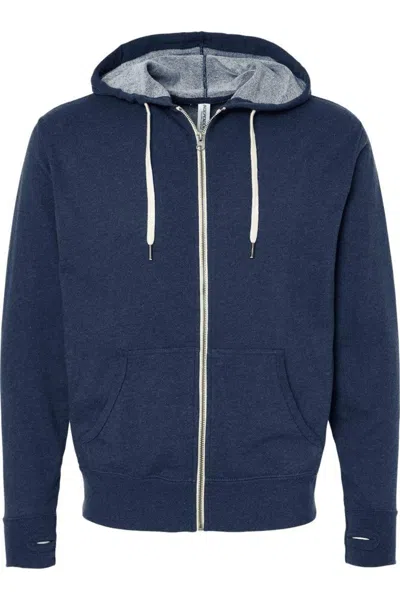 Independent Trading Co. Heathered French Terry Full-zip Hooded Sweatshirt In Blue