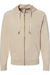 Independent Trading Co. Icon Lightweight Loopback Terry Full-zip Hooded Sweatshirt In Beige