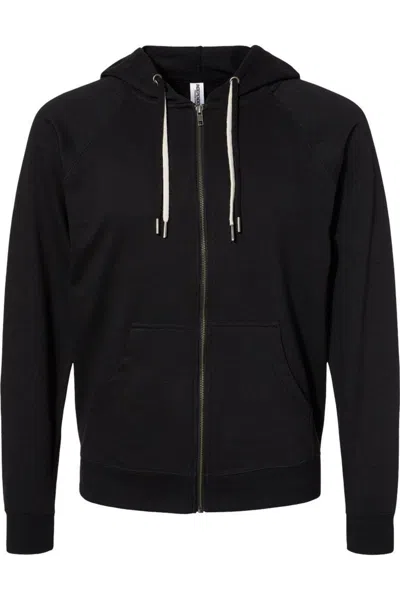 Independent Trading Co. Icon Lightweight Loopback Terry Full-zip Hooded Sweatshirt In Black