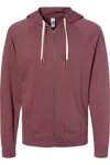 Independent Trading Co. Icon Lightweight Loopback Terry Full-zip Hooded Sweatshirt In Red