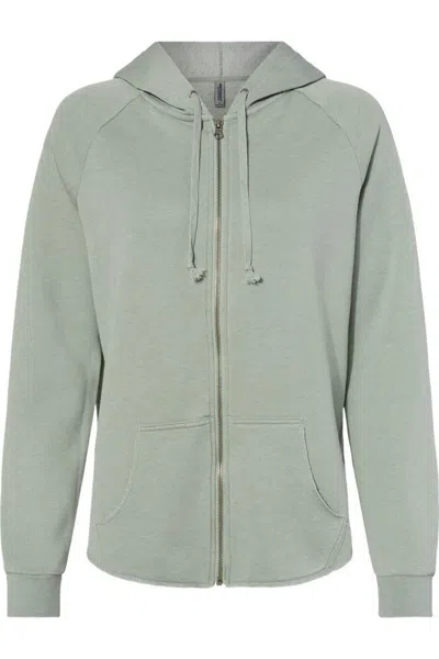 Independent Trading Co. Women´s California Wave Wash Full-zip Hooded Sweatshirt In Green