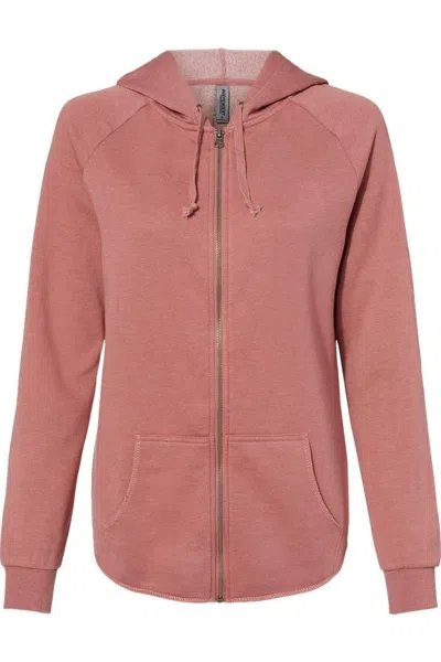 Independent Trading Co. Women´s California Wave Wash Full-zip Hooded Sweatshirt In Pink