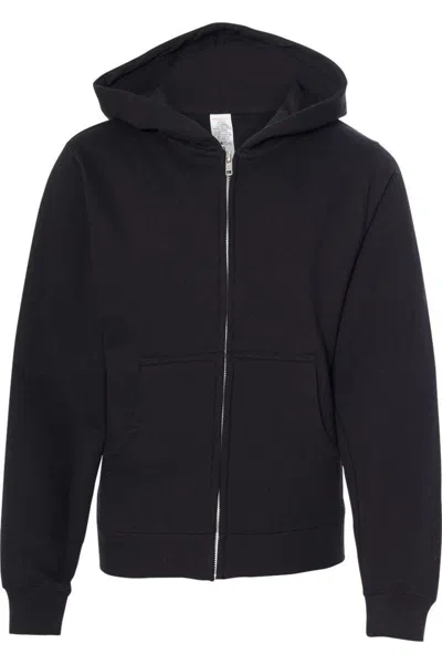 Independent Trading Co. Kids' Youth Midweight Full-zip Hooded Sweatshirt In Black