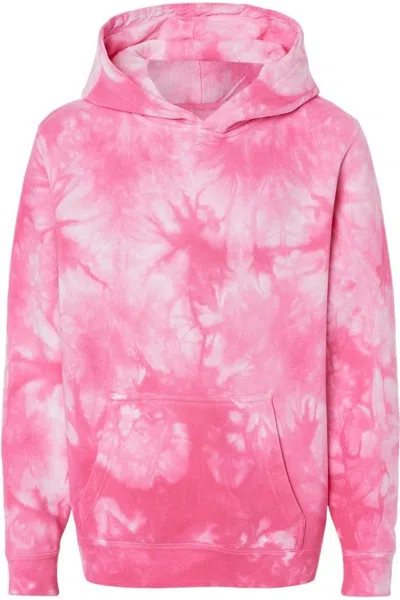 Independent Trading Co. Kids' Youth Midweight Tie-dye Hooded Pullover In Pink