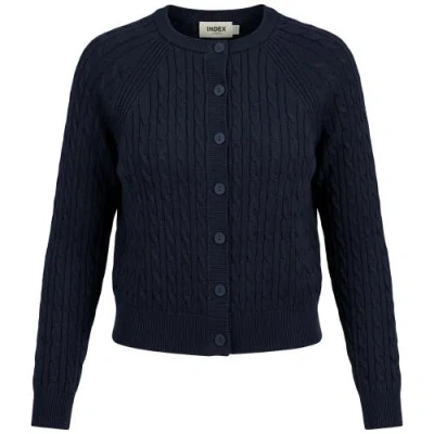 Index Cable Knit Raglan Sleeve Button Front Cardigan In Blue