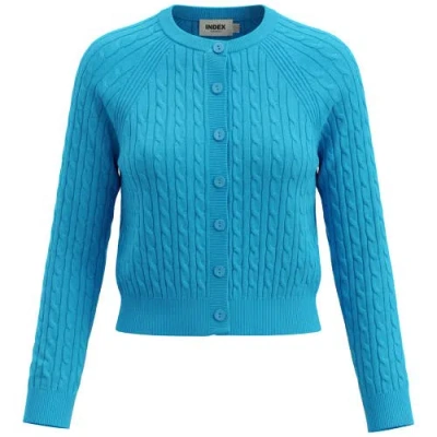 Index Cable Knit Raglan Sleeve Button Front Cardigan In Blue