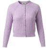 Index Cable Knit Raglan Sleeve Button Front Cardigan In Purple