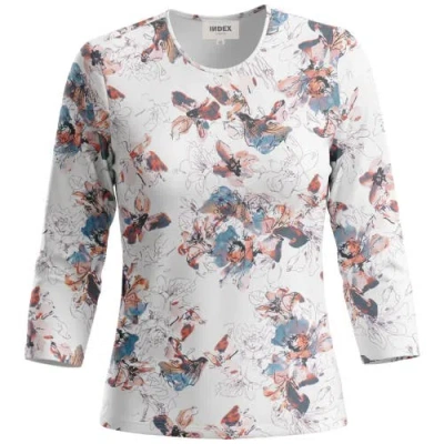Index Graphic Cotton Round Neck Binding 3/4 Sleeve Tee In Blue