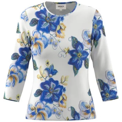 Index Graphic Cotton Round Neck Binding 3/4 Sleeve Tee In Multi
