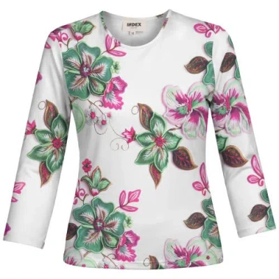Index Graphic Cotton Round Neck Binding 3/4 Sleeve Tee In Multi