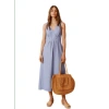 INDI AND COLD CROSSOVER LINEN DRESS IN GLACIAL BLUE