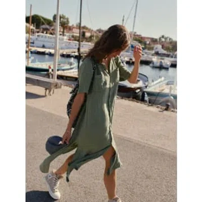 Indi And Cold Linen Shirt Dress In Basil In Green