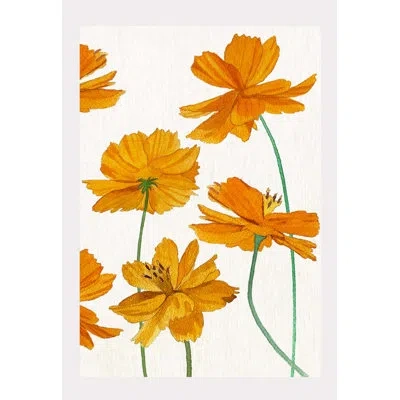 India & Purry Art Print: Orange Cosmos On Snow In White;orange