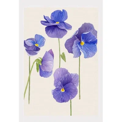 India & Purry Art Print:  Violet Pansies On Ecru In Green;purple;cream