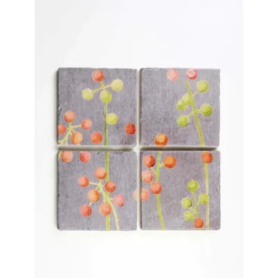 India & Purry Coaster Set: Brunia On Grey In Gray,orange,green