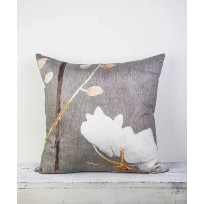 India & Purry Cotton Throw Square Pillow Cover & Insert In White,medium Gray