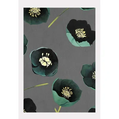 India & Purry Green Winter Rose On Charcoal By Jessica Hollander - Unframed Print In Green;gray