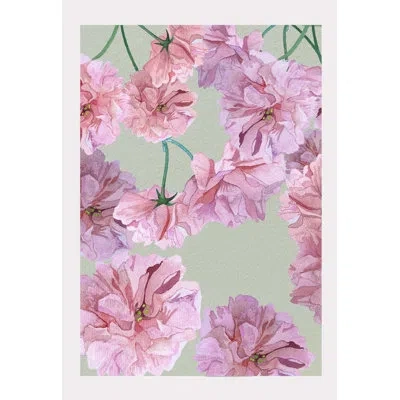 India & Purry Ichiyo Cherry Blossoms On Pale Green - No Frame Print In Pink,pale Green