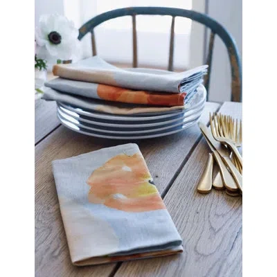 India & Purry Napkin Set: Peach Poppies On Gray In Gray;peach