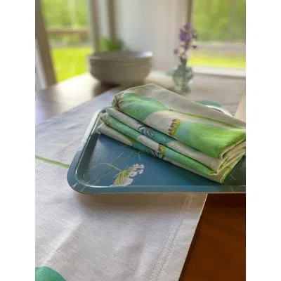 India & Purry Napkin Set: Poppy Pods On Ecru In Green;ecru