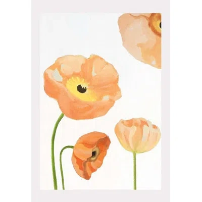 India & Purry Peach Poppies On Snow - No Frame Print In Orange,yellow,black