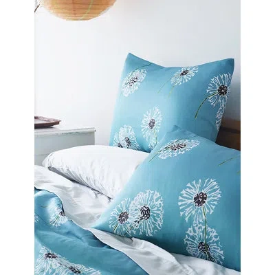 India & Purry Pillow Sham: Dandelions On Aqua In White;aqua