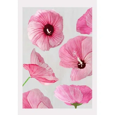 India & Purry Pink Rose Of Sharon On Taupe - No Frame Print In Pink,taupe,green,brown