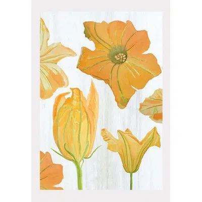 India & Purry Pumpkin Flowers On Gray - No Frame Print In Orange,yellow,green,snow