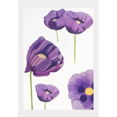 India & Purry Purple Poppies On Snow - No Frame Print In Purple,snow,yellow,green