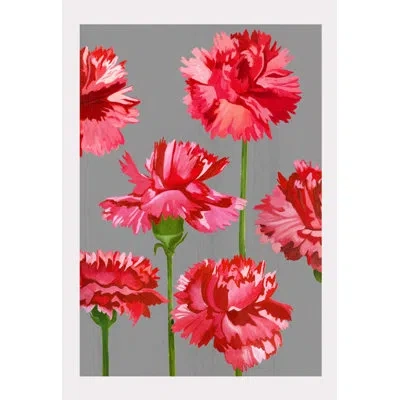 India & Purry Red Carnations On Gray - No Frame Print In Red,gray,green