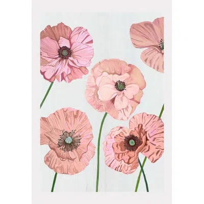 India & Purry Rose Poppies On Pale Gray - No Frame Print In Pale Gray,pink,green
