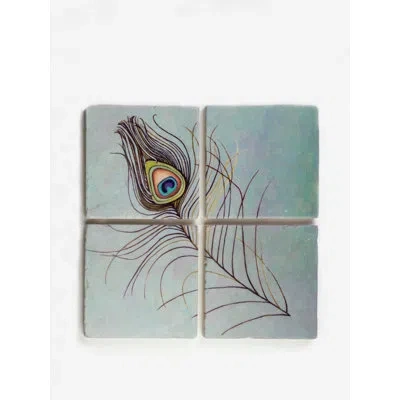 India & Purry Square 4 Piece Coaster Set In Aqua,brown,orange