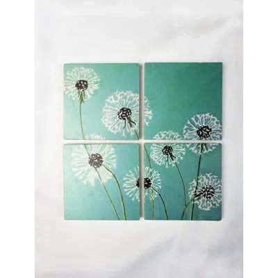 India & Purry Square 4 Piece Coaster Set In Aqua,white