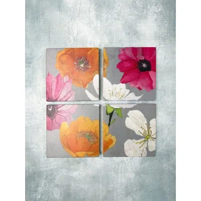 India & Purry Square 4 Piece Coaster Set In Gray,orange,pink