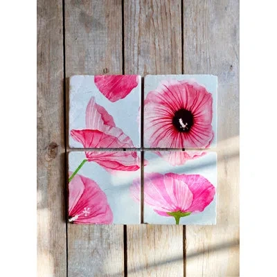 India & Purry Square 4 Piece Coaster Set In Taupe,pink