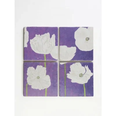 India & Purry Square 4 Piece Coaster Set In White,violet,green