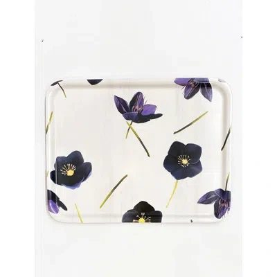 India & Purry Swedish Serving Tray: Black Hellebore On Snow In Black,snow,purple