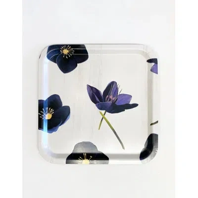 India & Purry Swedish Serving Tray: Black Hellebore On Snow In Off White,purple,green