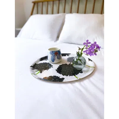 India & Purry Swedish Serving Tray: Black Scabiosa In White,black,green