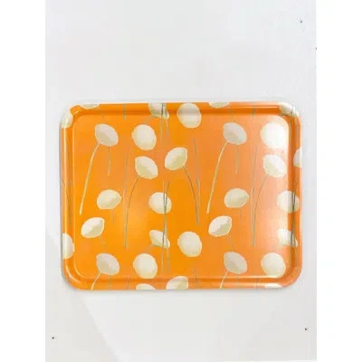 India & Purry Swedish Serving Tray: Cream Flowers On Orange In Orange,cream