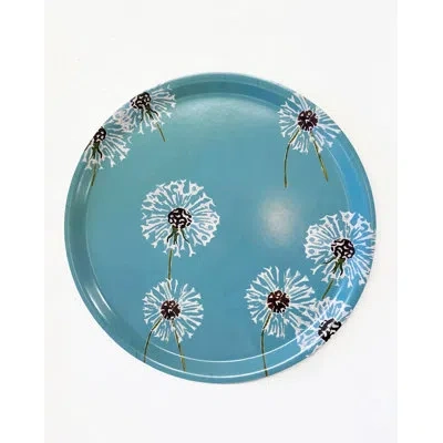 India & Purry Swedish Serving Tray: Dandelions On Aqua In White,black,aqua