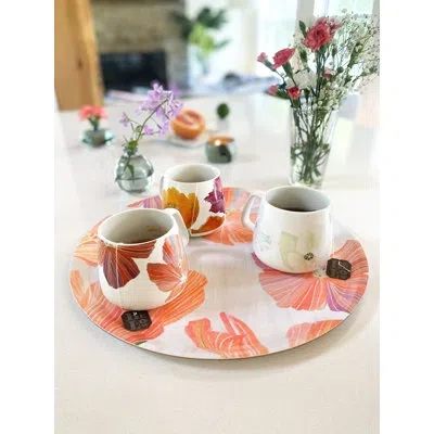 India & Purry Swedish Serving Tray: Hibiscus On Snow In Orange,snow,gray