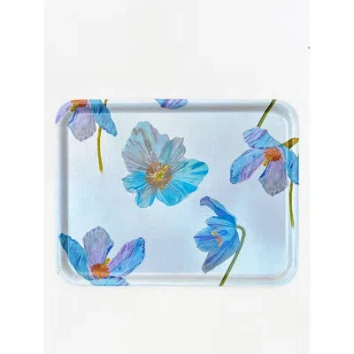 India & Purry Swedish Serving Tray: Himalayan Blue Poppies On Ecru