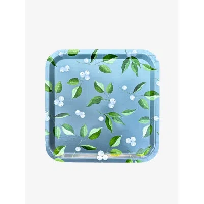 India & Purry Swedish Serving Tray:  Leaves And White Berries In Gray